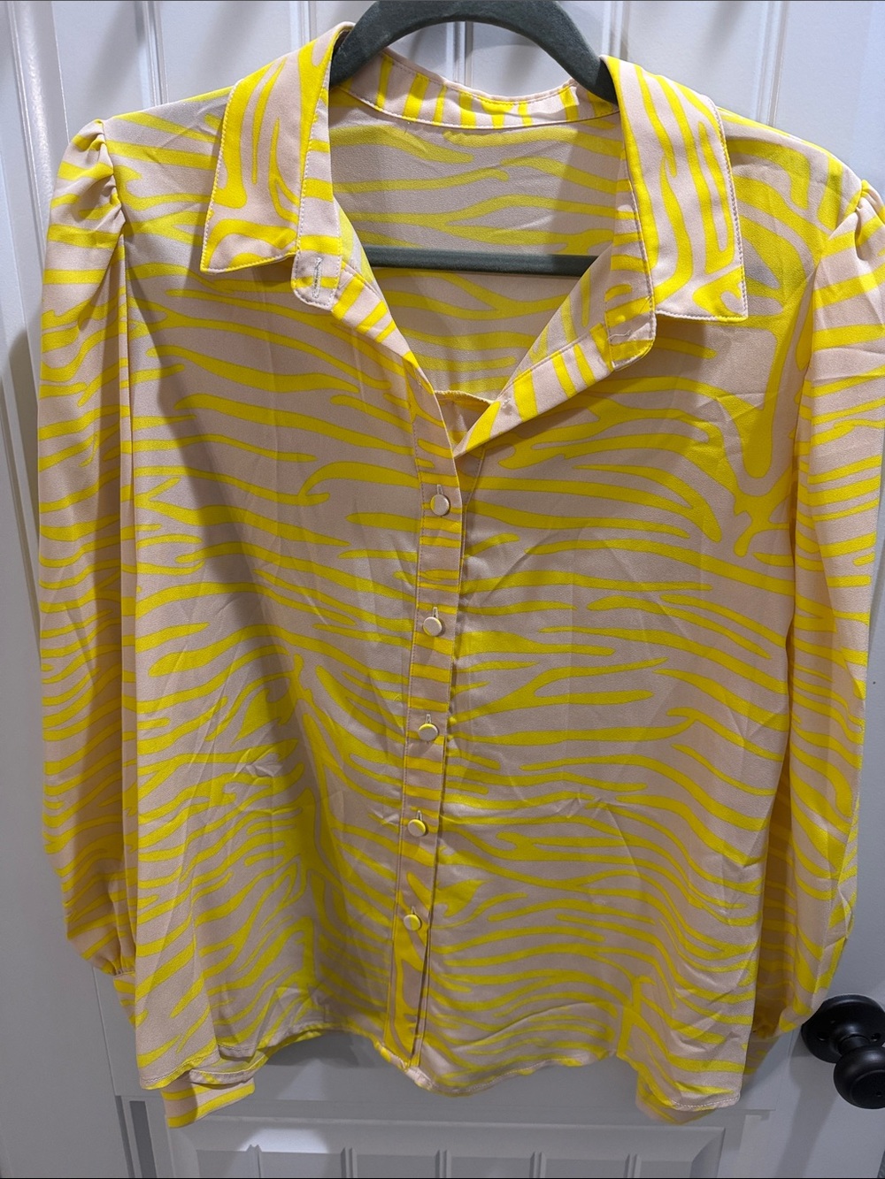 Yellow Zebra-Print Button Front Blouse - Women